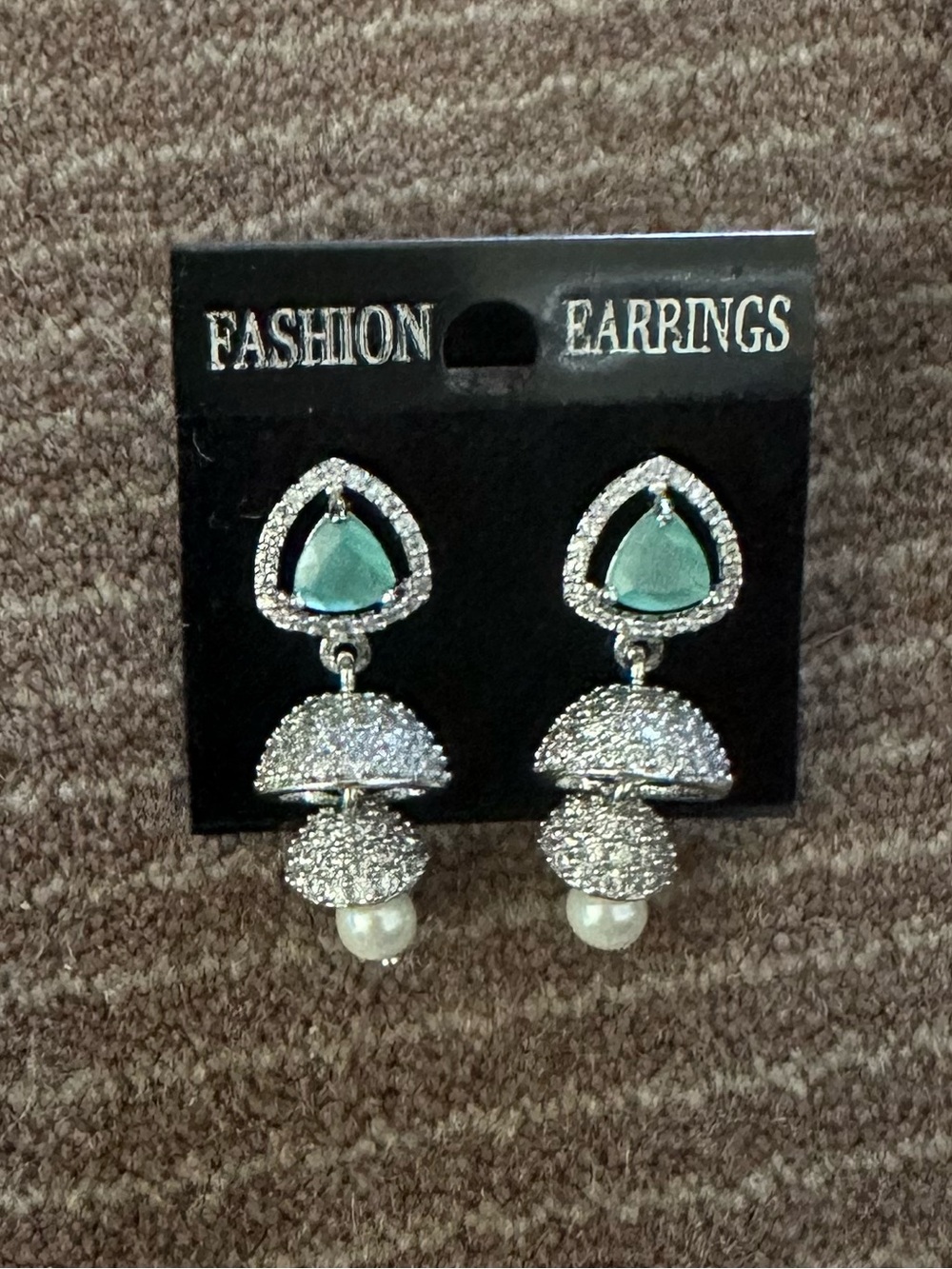 Indian Turquoise-Tone Drop Earrings with Pearl Accent